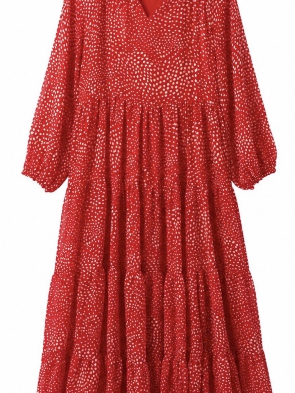 Joy Joy Red Printed Tiered Maxi Dress